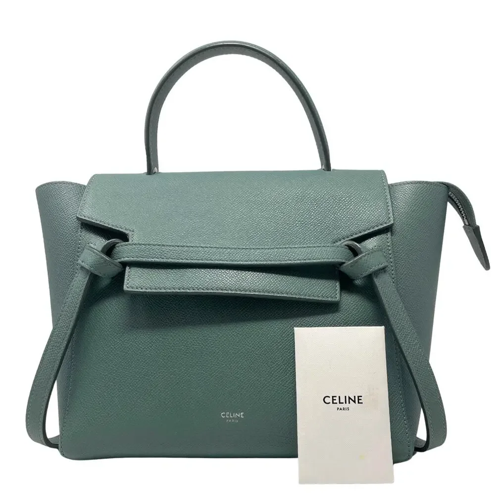 Celine Micro Belt Bag Green Crossbody Shoulder Top Handle Purse Leather 2-Way